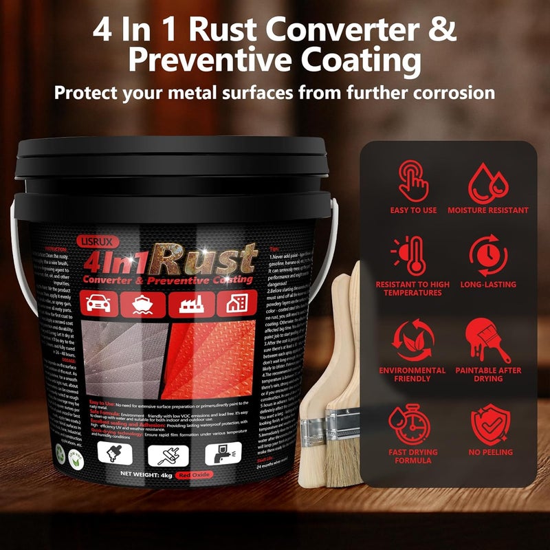 LISRUX 4-in-1 Rust Converter & Metal Primer, 141 Fl OZ Red Rust Inhibitor Paint for Metal, Remove & Convert Rust And Also Protect, Industrial Grade Water Based Rust Reformer, Heat Resistance & UV Resistant - Image 4
